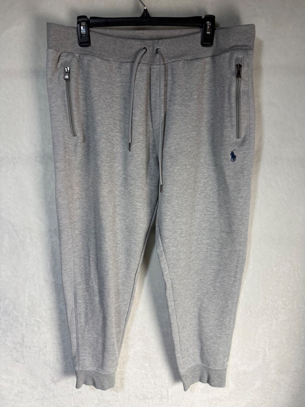 Polo Ralph Lauren Mens Double Knit Gray Drawstring Joggers Zip Pockets Size XL